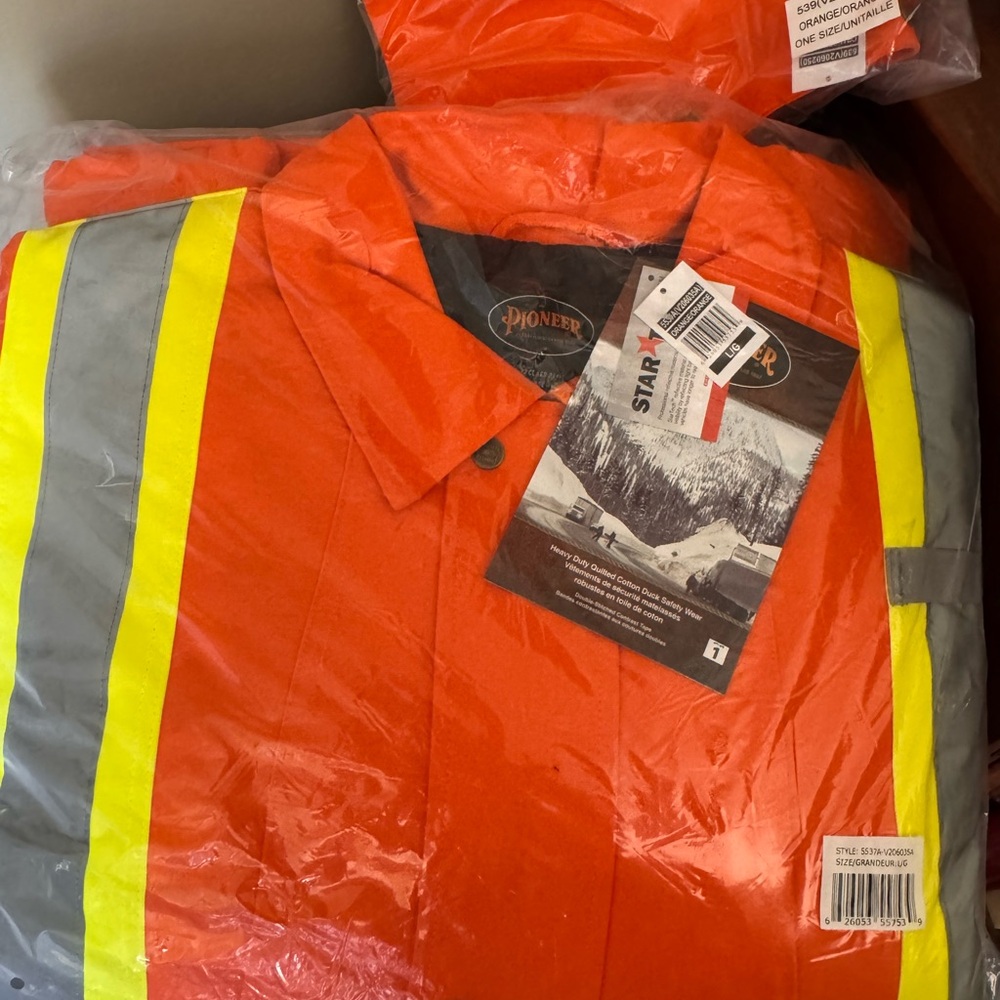 PIONEER Orange Safety Winter Coat with Reflective Stripes and attachment Hood
